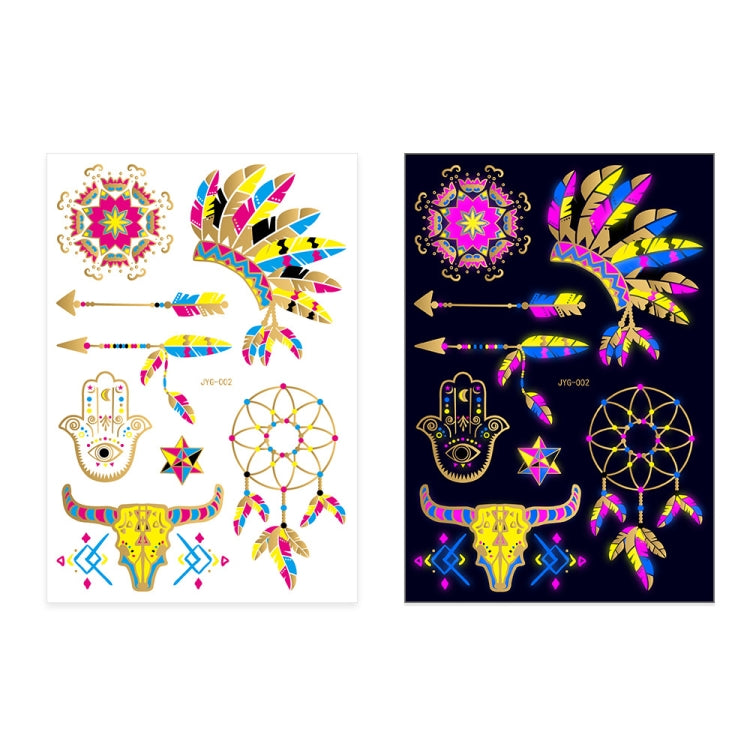 Fluorescent boho tattoo stickers on two sheets, feather, arrows, dreamcatcher, hand