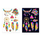 Fluorescent animal and dreamcatcher tattoo stickers on two sheets with colorful accents