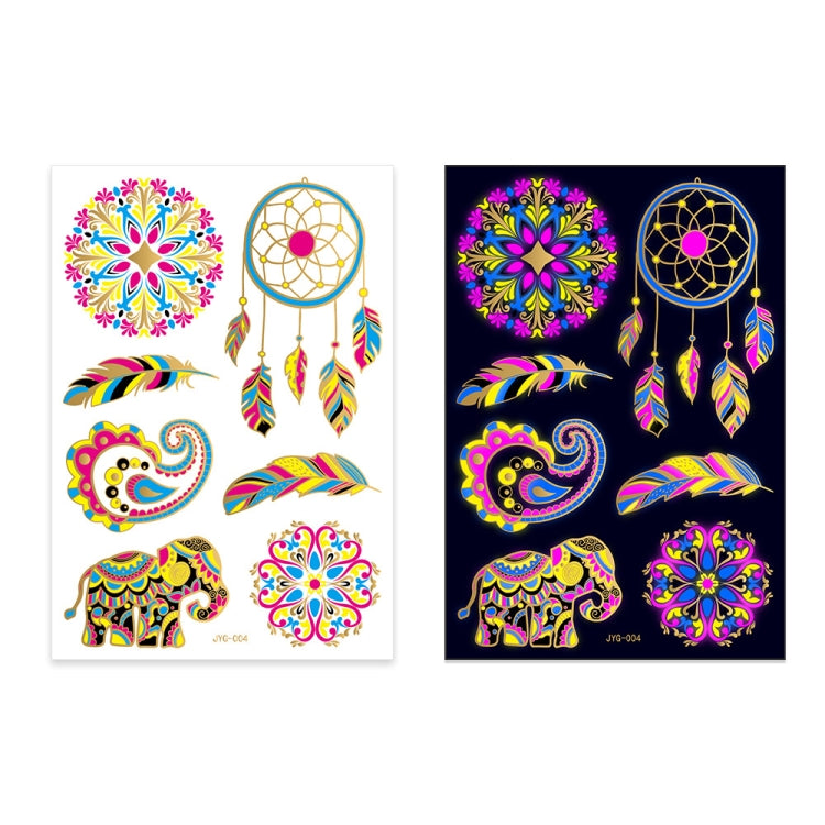 Fluorescent mandala and dreamcatcher tattoo stickers on two sheets, multicolor patterns