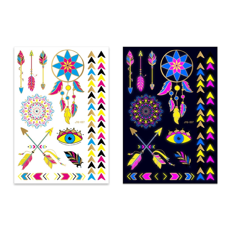 Fluorescent dreamcatcher and arrow tattoo stickers on two sheets with colorful motifs