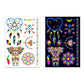 Fluorescent heart and flower tattoo stickers on two sheets, multicolor neon outlines