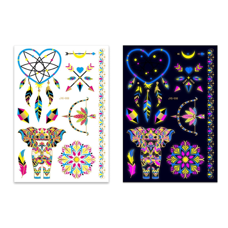 Fluorescent heart and flower tattoo stickers on two sheets, multicolor neon outlines