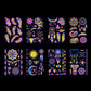 Fluorescent neon tattoo sticker sheet with assorted geometric, feather, and dreamcatcher designs