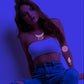 Fluorescent tattoo stickers on skin: neon bull-head necklace and bracelet-style arm design