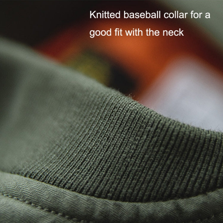 Green ribbed baseball collar of bomber jacket