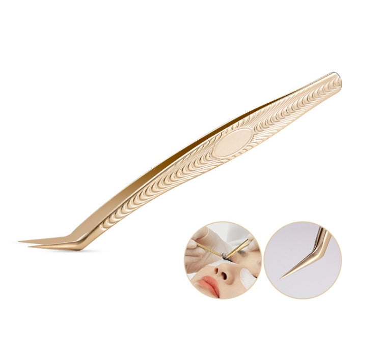 Gold eyelash extension tool with slim handle and pointed clamping tips