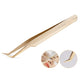 Gold eyelash extension tweezers with pointed tips and engraved wave-texture grip