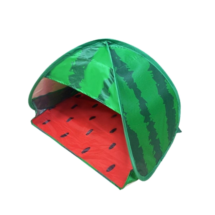 Watermelon patterned pop-up sunshade tent with open entrance and curved canopy