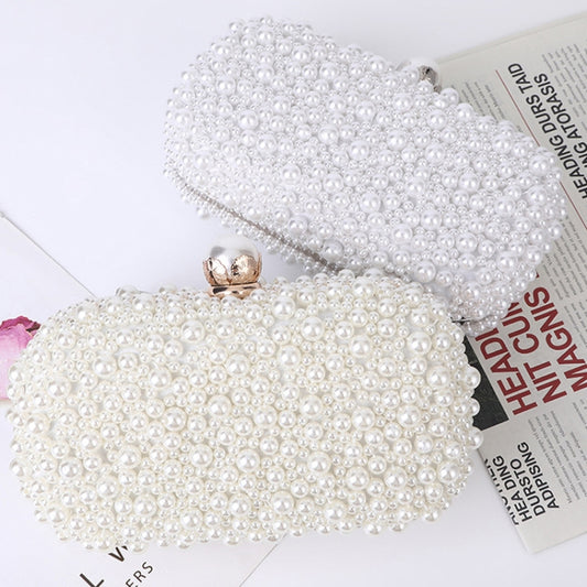 Pearl Evening Bag Soft Face Lock Ladies Shoulder Bag Crossbody Small Square Bag, White, Beige
