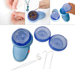 Blue electric DIY beading machine with clear lid and bead spool, plus necklace bead stringing