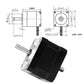 Stepper motor with technical dimension diagram and metal output shaft