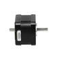 Stepper motor side view with metal output shaft and black mounting hardware