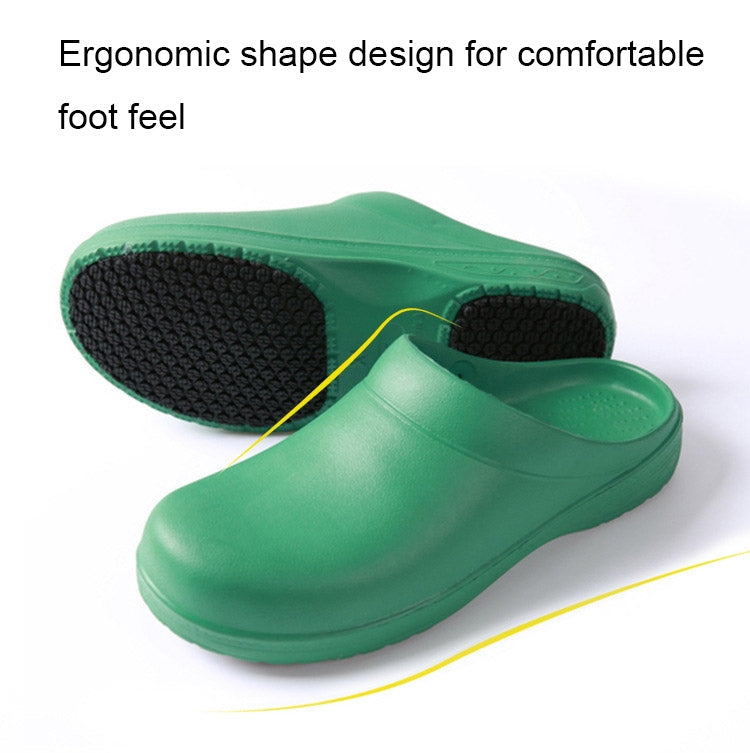 Green slip-on work clog with textured outsole and ergonomic footbed
