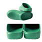Green slip-on work clog rear view with molded heel and textured sole