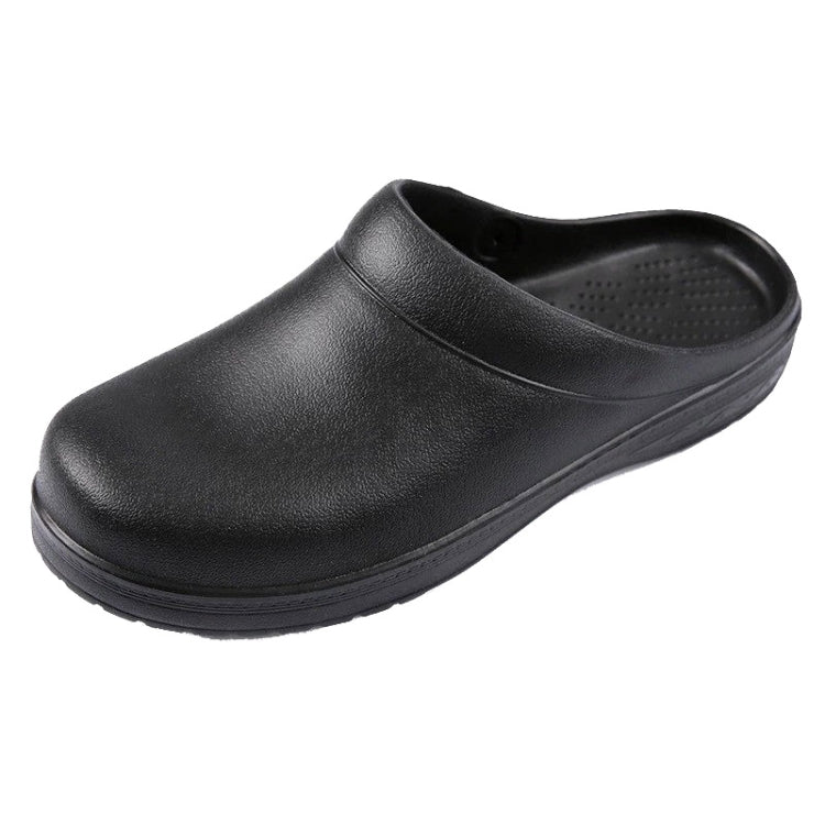 Black slip-on work clog with textured comfort insole and slip-on collar