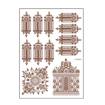 Brown and red henna lace tattoo sheet with ornate floral panels and borders