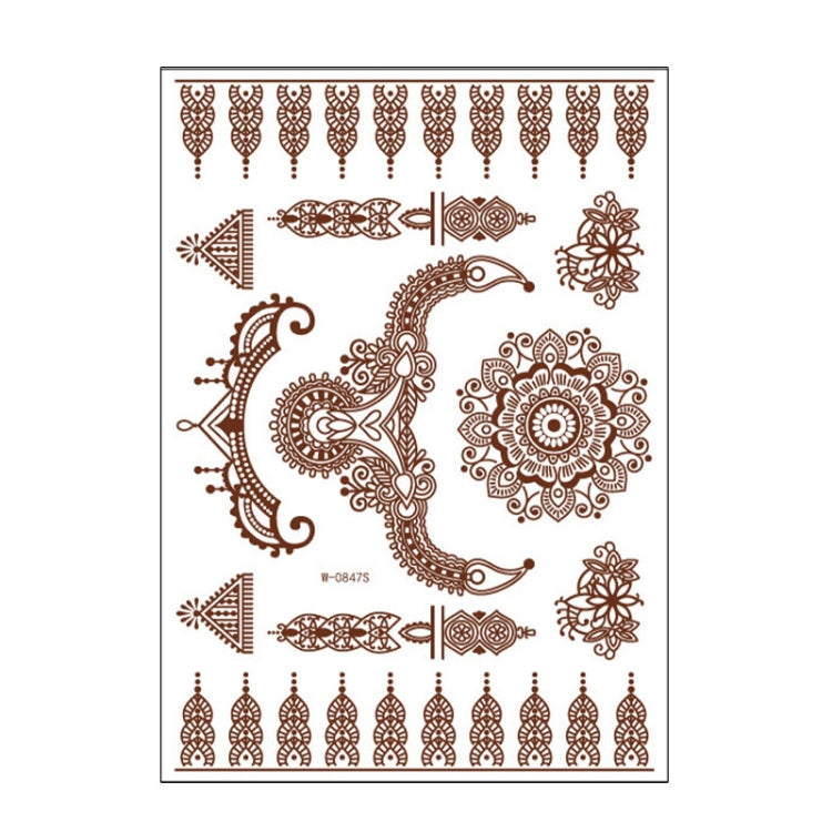 Brown and red henna lace tattoo sheet with crescent moon and floral mandalas