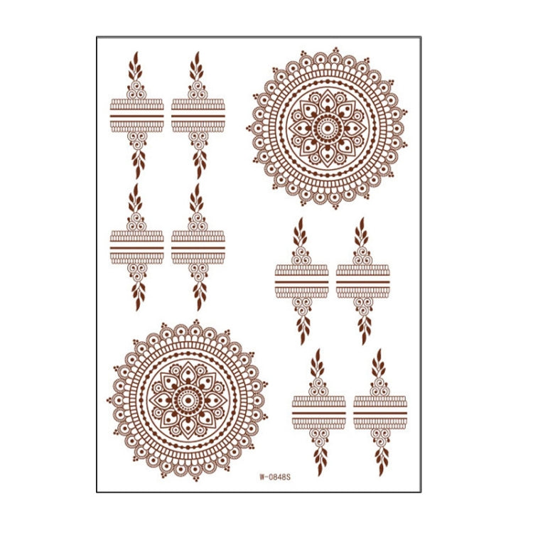Brown and red henna lace tattoo sheet with large circular mandalas and vertical ornaments