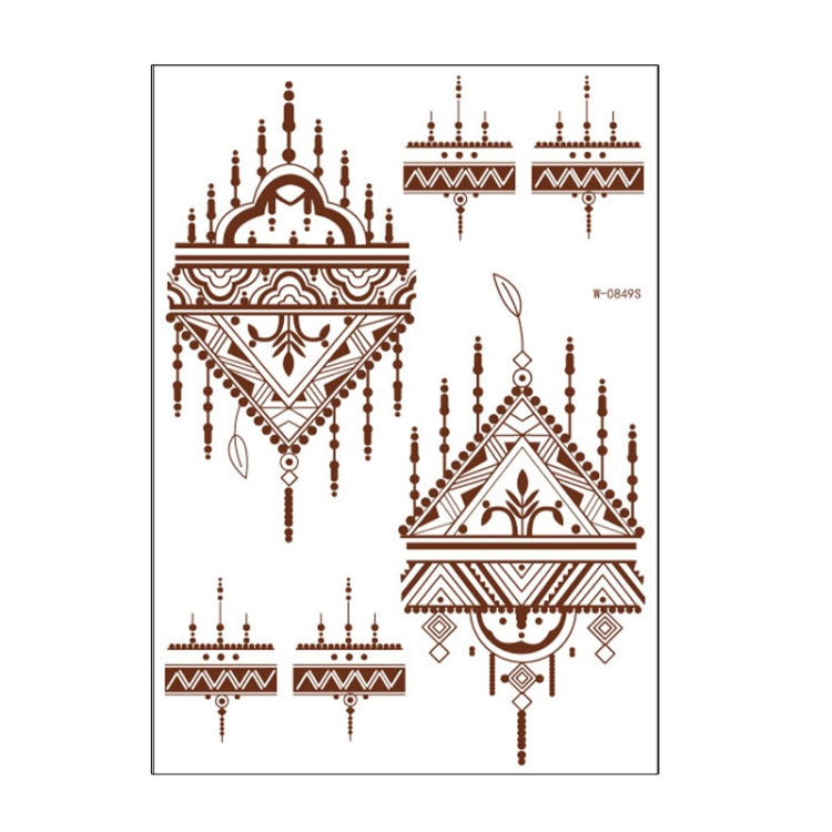 Brown and red henna lace tattoo sheet with geometric chandeliers and triangular motifs