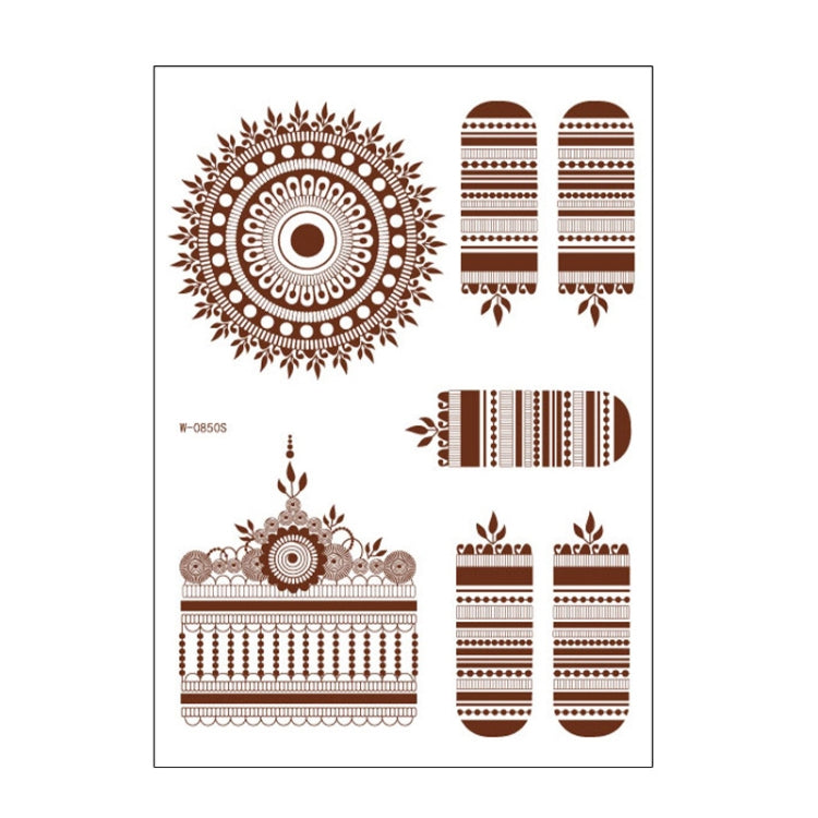 Brown and red henna lace tattoo sheet with rosette medallions and striped bangles