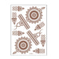 Brown and red henna lace tattoo sheet with large rosette medallion and geometric cross stars