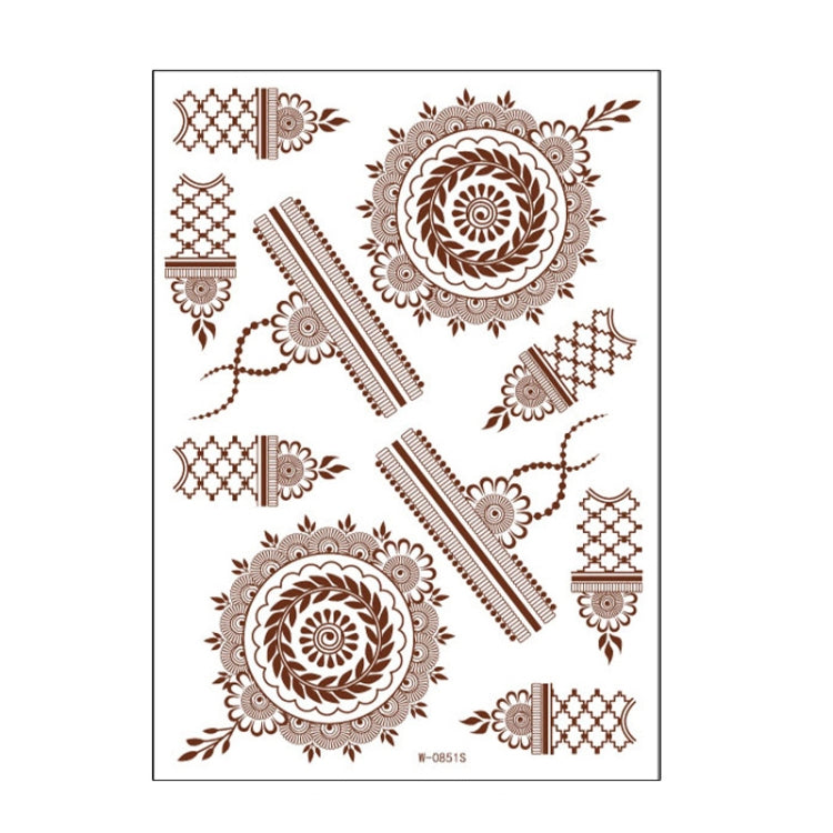 Brown and red henna lace tattoo sheet with large rosette medallion and geometric cross stars