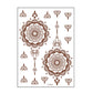 Brown and red henna lace tattoo sheet with two large floral medallions and dangling charms