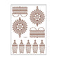 Brown and red henna lace tattoo sheet with round mandalas and striped headband bands