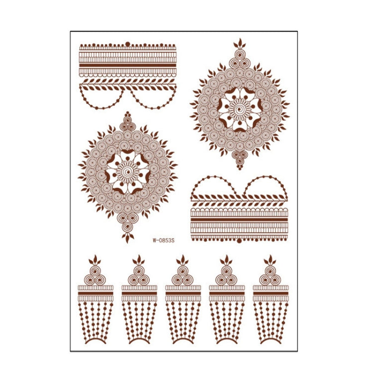 Brown and red henna lace tattoo sheet with round mandalas and striped headband bands