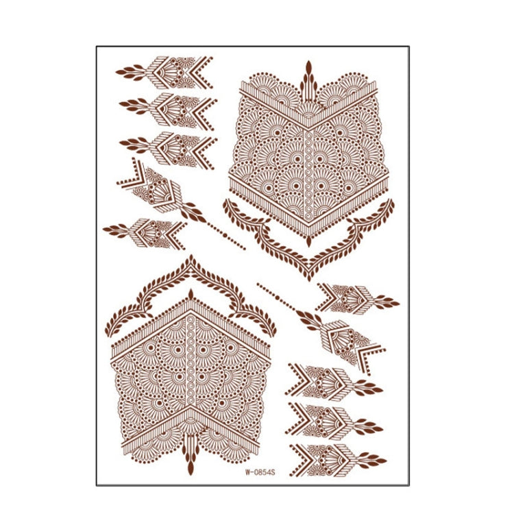 Brown and red henna lace tattoo sheet with heart mandala and arrow-like motifs
