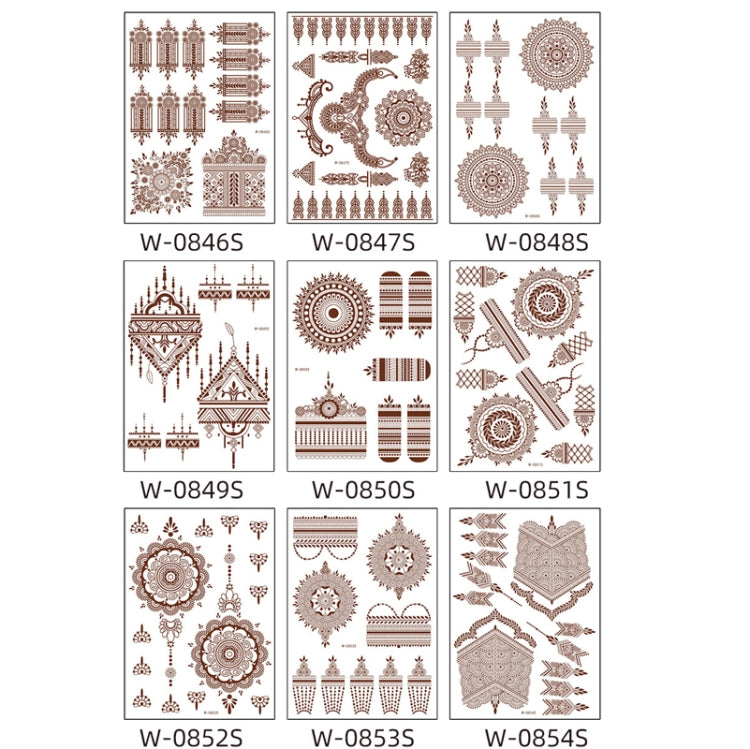 Brown and red henna lace tattoo sticker set collage with multiple design sheets