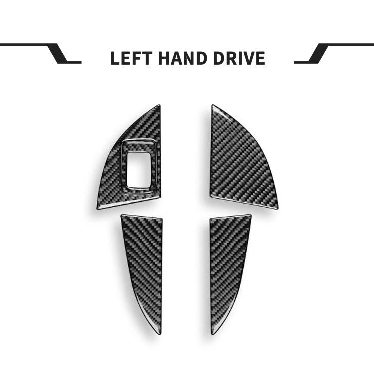 Carbon-fiber LHD door storage box trim stickers, four curved pieces with window cutouts