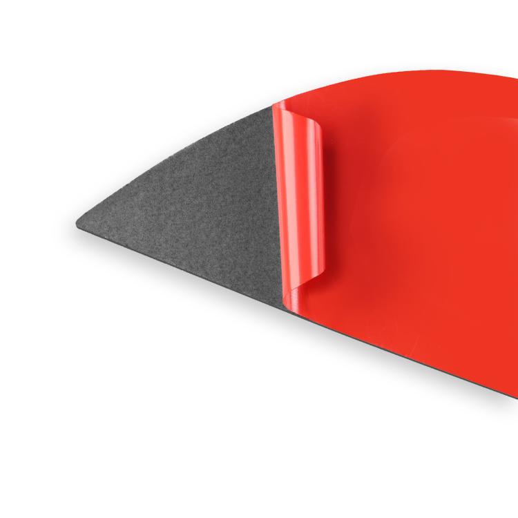 Carbon-fiber door trim panel sticker corner with glossy red vehicle edge detail