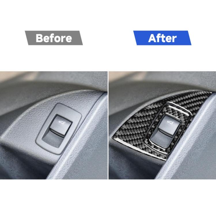 Carbon-fiber door control overlay sticker, fitted around a switch opening (after view)