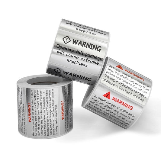 Gray warning sealing sticker roll, 40x60mm, opening package text and warning icons