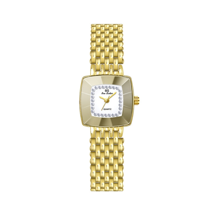 Ladies square dial wristwatch with gold metal mesh strap and gold-tone case