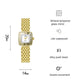 Gold square dial wristwatch with metal mesh bracelet and polished gold-tone case
