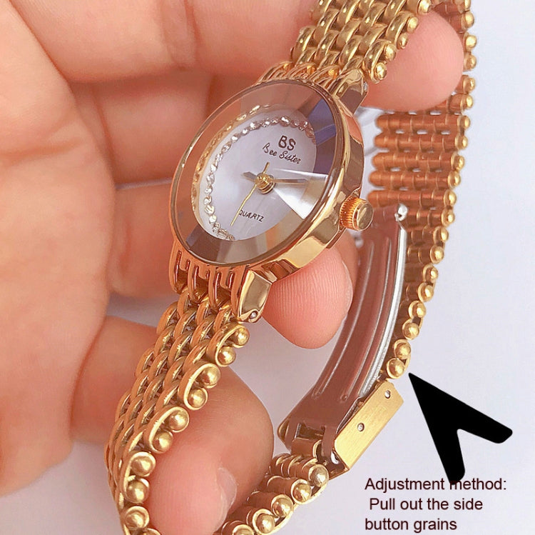 Gold-tone ladies square dial wristwatch with linked mesh bracelet and crown