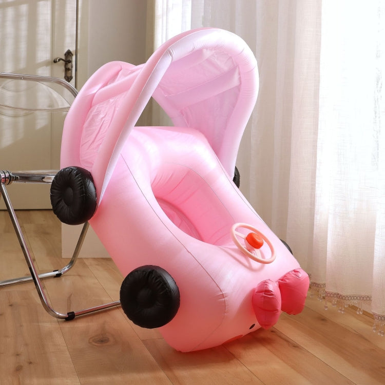 Pink car-shaped inflatable pool float with canopy sunshade and black wheels