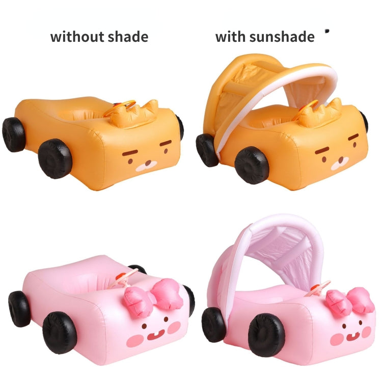 Car-shaped inflatable pool floats showing without and with sunshade, pink and orange