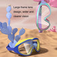 Children swimming goggles with large lens design, blue and yellow frame with tinted visor