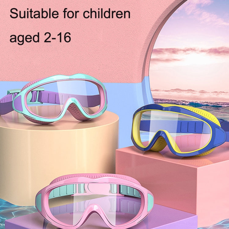 Children's anti-fog swimming goggles, pink and blue frames with clear lenses
