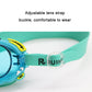 Blue kids swimming goggles close-up of adjustable lens strap buckle