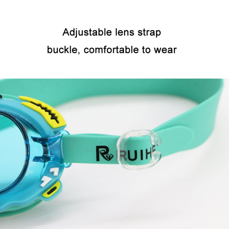 Blue kids swimming goggles close-up of adjustable lens strap buckle