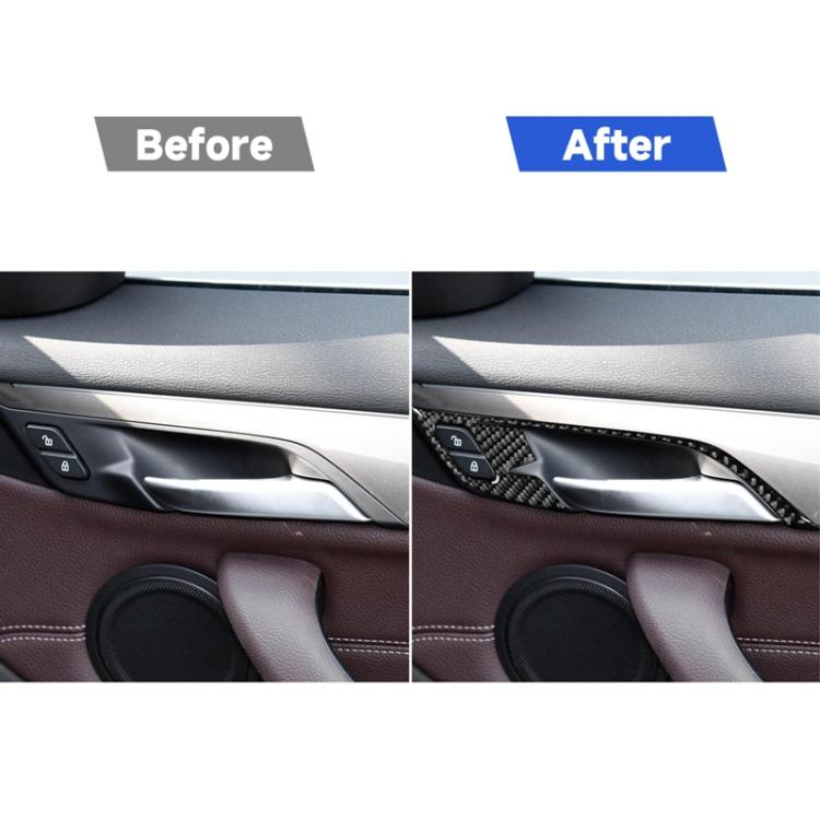 Installed carbon fiber door handle frame sticker on car interior door