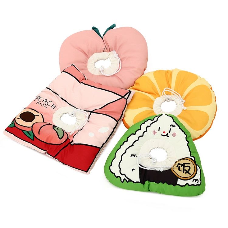 Cat anti-licking head collar set, pink and yellow printed donut cushions