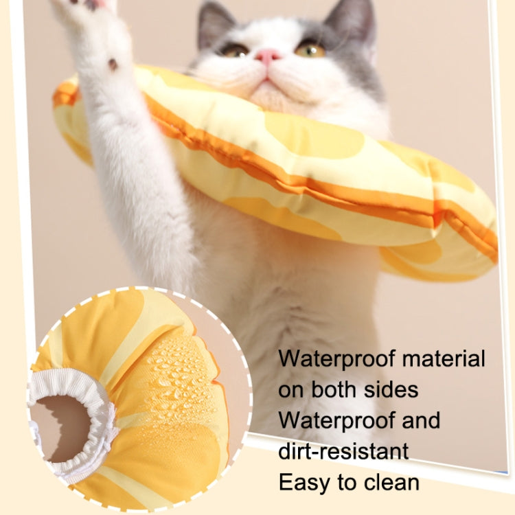 Cat anti-licking head collar cover, yellow and orange striped donut with green center