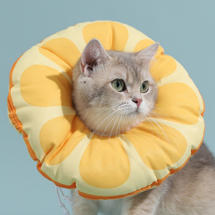 Cat anti-licking inflatable collar head cover, round yellow and orange petal print
