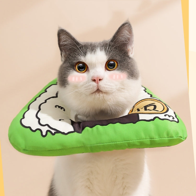 Cat anti-licking inflatable collar head cover, green base with white cartoon print