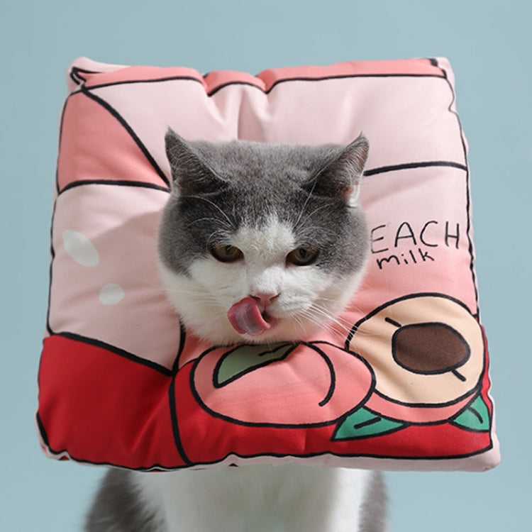 Cat anti-licking head collar cover, pink and red printed donut cushion with black trim